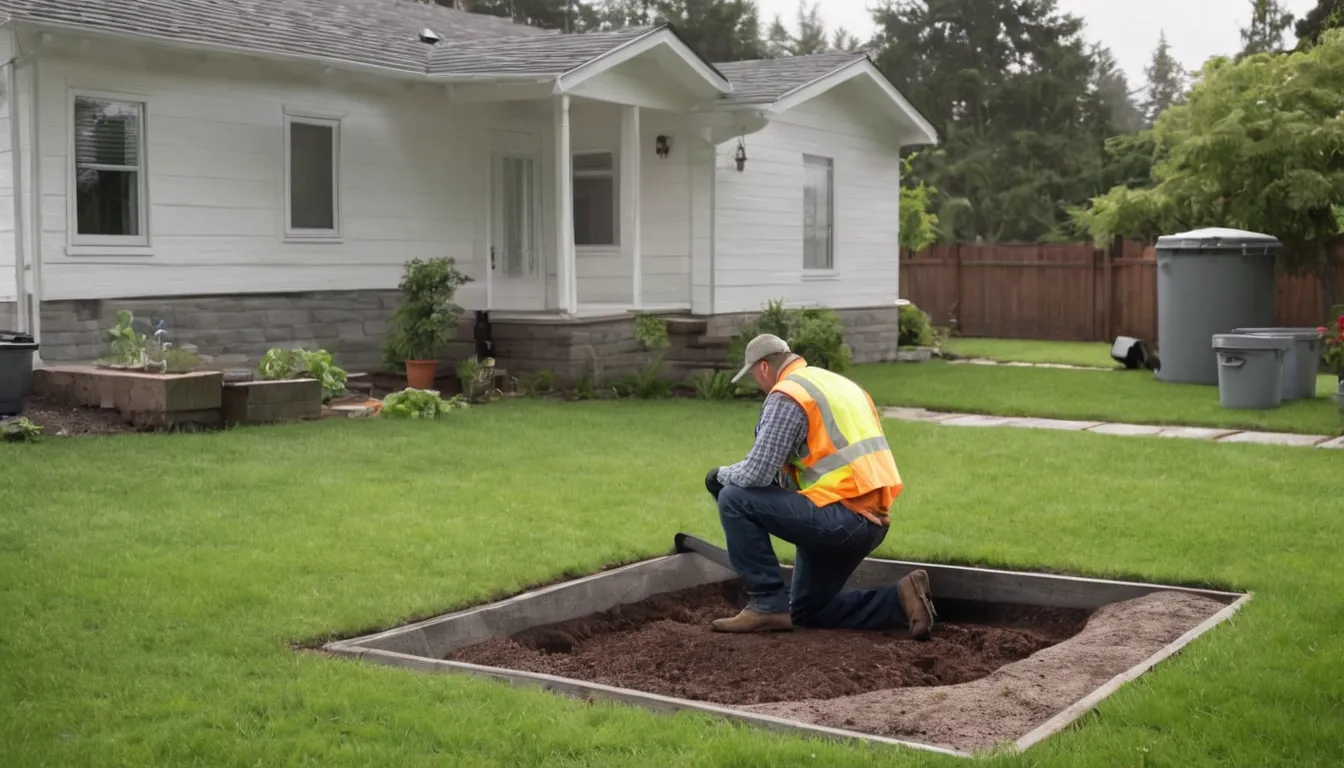 Septic provider inspecting an open tank lid in a residential yard near Orland Park